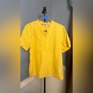 Carole Little Bright Yellow Casual Button Down Shirt Linen